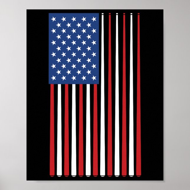 Poster Billiards Player Usa American Flag Stick Cue (Frente)