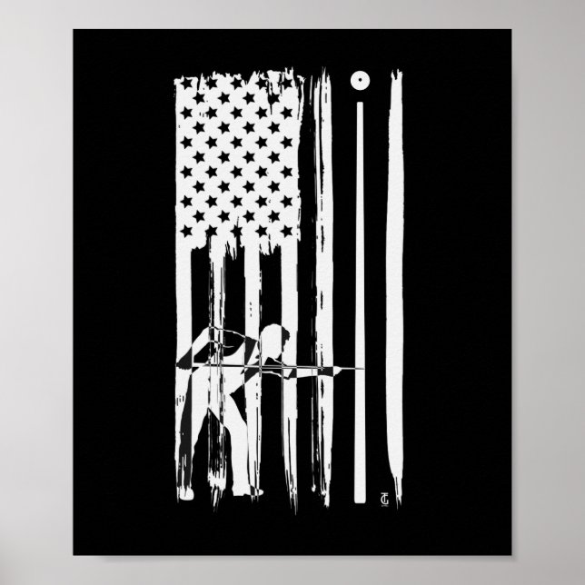 Poster Billiards USA Flag Cue Sports Billiard Piscina (Frente)