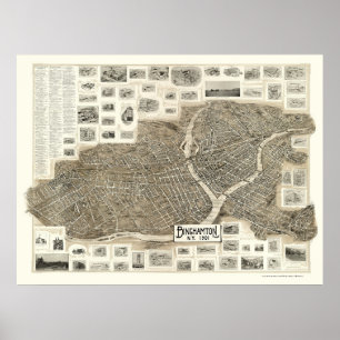 Pôster Binghamton, mapa panorâmico de NY - 1901