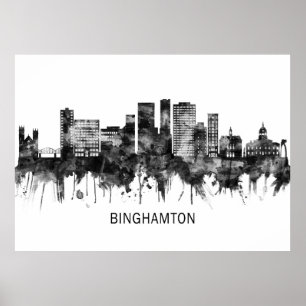 Poster Binghamton New York Skyline BW