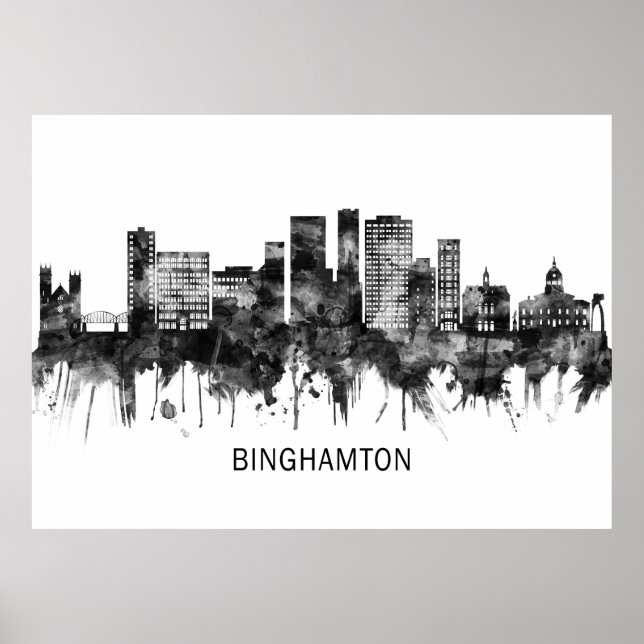 Poster Binghamton New York Skyline BW (Frente)