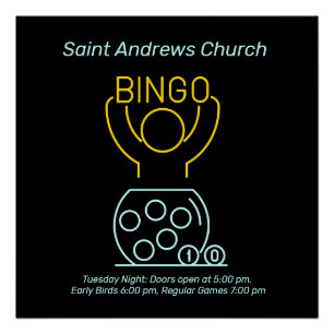Pôster Bingo Night Neon Line Art Personalizável