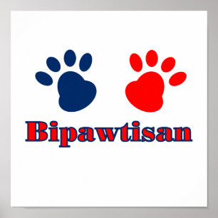 Poster Bipawtisan Funny Dog Paws in Red Blue Politics