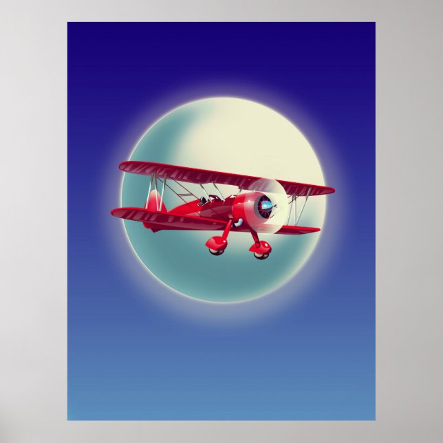 Poster Biplano Vermelho Vintage (Frente)