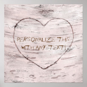 Pôster Birch Tree & Carved Heart Rustic Wedding Banner