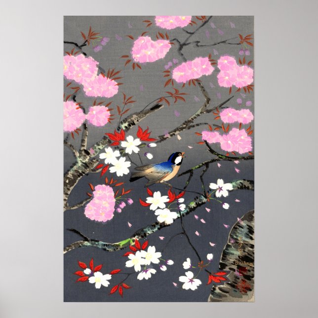 Poster Bird e Cherry Blossoms Bakufu Ohno 1949 (Frente)