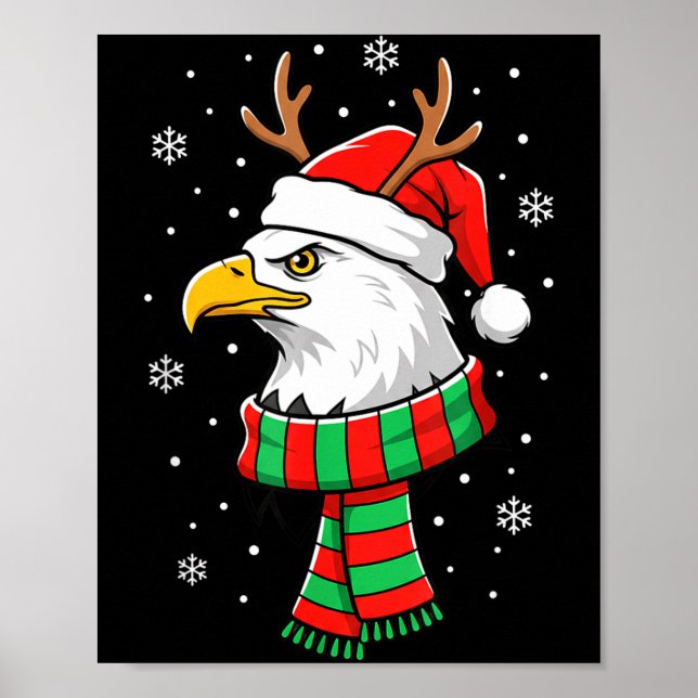 Poster Bird Holiday, Santa Hat, Reindeer Antlers &amp; Fe (Frente)