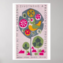 Poster Bird in Tree - Matchbox Print - Czech Wall Art