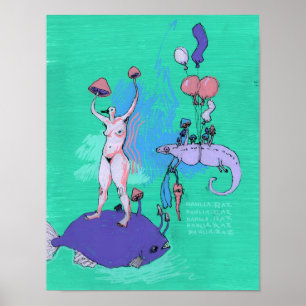 Poster Bird Mushroom Lady e Balon.Camaleão