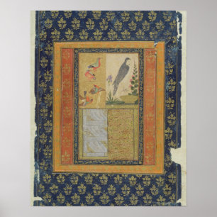 Pôster Bird study and calligraphy, Golconda, Andhra Prade