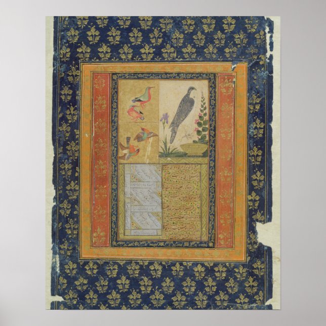 Pôster Bird study and calligraphy, Golconda, Andhra Prade (Frente)