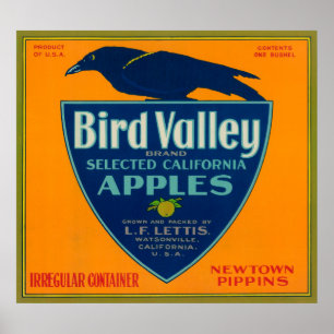 Pôster Bird Valley Apple Crate LabelWatsonville, CA