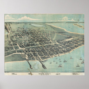 Poster Bird's Eye View Map of Corpus Christi Texas 1887