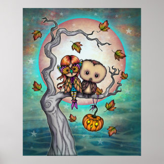 Poster Birds of a Feather Cute Girl in Mask and Owl 