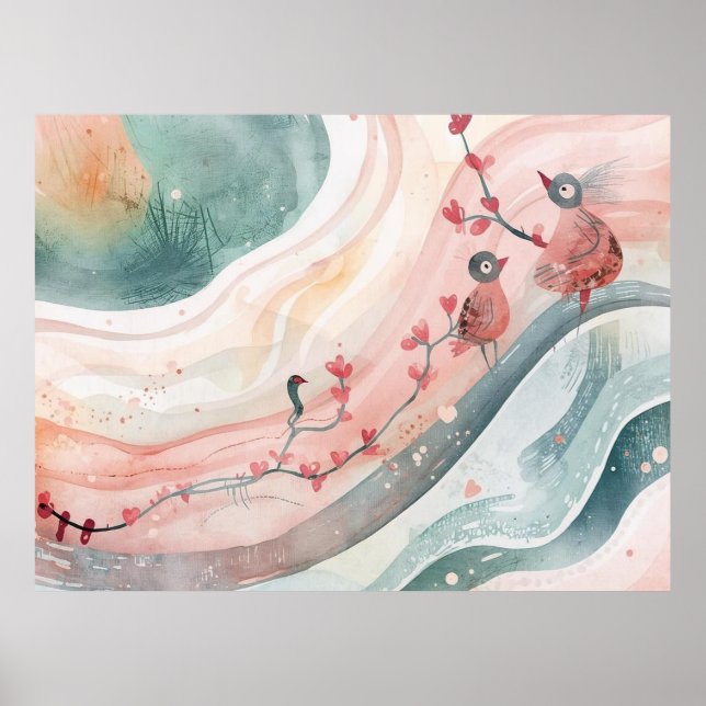 Poster Birds on a Heart Branch  (Frente)