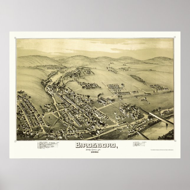 Pôster Birdsboro, PA Panorâmica Map - 1890 (Frente)