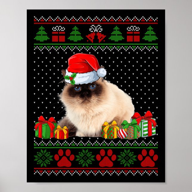Poster Birman Engraçado Cat Santa Hat Suor de Natal Feio (Frente)