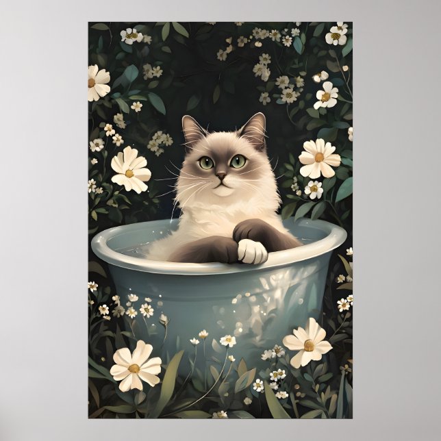 Poster Birman In Bathtub Poster, Funny Cat Poster, Birman (Frente)