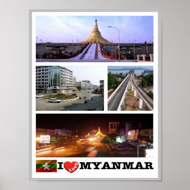Poster Birmânia - Mianmar - I Love - (Frente)