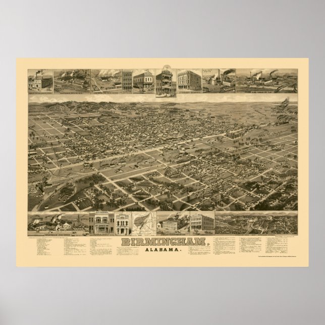 Poster Birmingham, AL Panorâmica Map - 1885 (Frente)