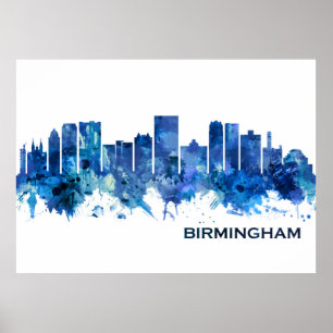 Poster Birmingham Alabama Skyline Blue