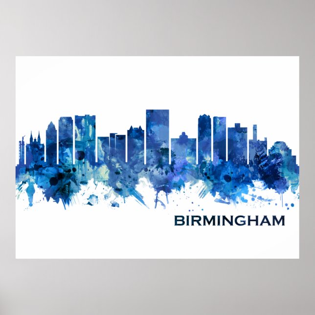 Poster Birmingham Alabama Skyline Blue (Frente)