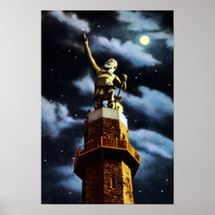 Poster Birmingham Alabama Vulcan na noite