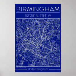 Poster Birmingham Blueprint City Map Poste Minimal Wall