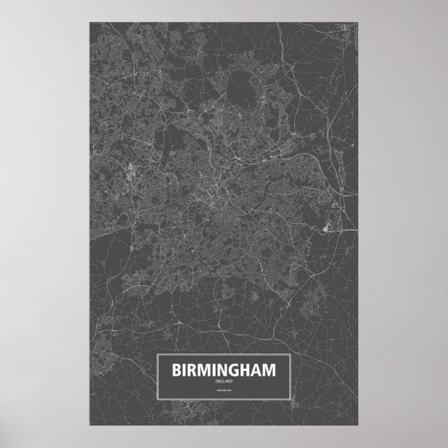 Pôster Birmingham, Inglaterra (branco no preto) (Frente)