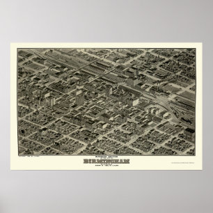 Pôster Birmingham, mapa panorâmico do AL - 1903