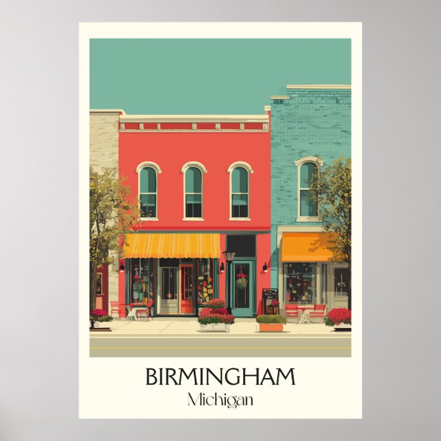 Poster Birmingham Michigan Vintage Centro City Art (Frente)