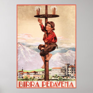 Poster BIRRA PEDAVENA 1920 Vintage Italiano Beer Advert