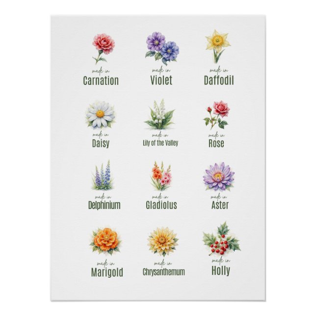 Pôster Birth Flower Bouquet Poster | Watercolor Floral  (Frente)