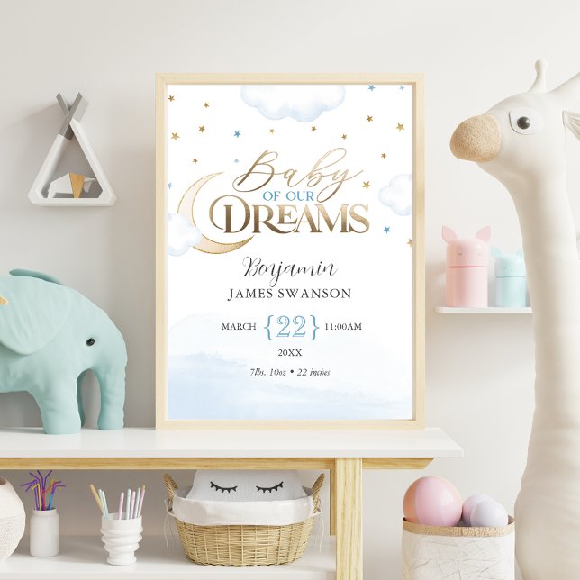 Poster Birth Stats Baby of our Dreams Boy Nursery (Criador carregado)