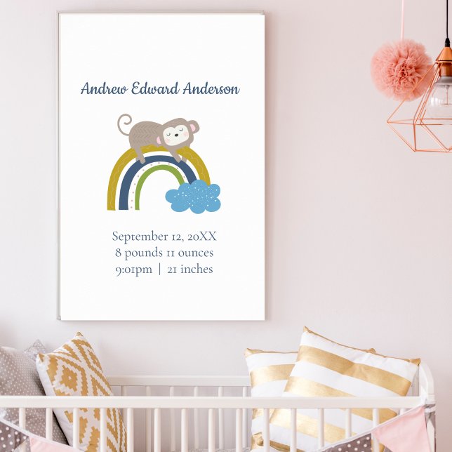 Poster Birth Stats Rainbow Boho New Baby Boy (Criador carregado)