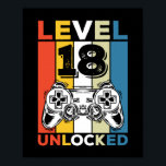 Poster Birthday 18th Level Unlocked 18 Gaming Vintage<br><div class="desc">Birthday 18th Level Unlocked 18 Gaming Vintage</div>