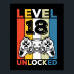 Poster Birthday 18th Level Unlocked 18 Gaming Vintage<br><div class="desc">Birthday 18th Level Unlocked 18 Gaming Vintage</div>