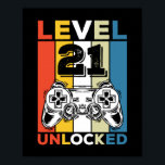 Poster Birthday 21st Level Unlocked 21 Gaming Vintage<br><div class="desc">Birthday 21st Level Unlocked 21 Gaming Vintage</div>