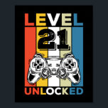 Poster Birthday 21st Level Unlocked 21 Gaming Vintage<br><div class="desc">Birthday 21st Level Unlocked 21 Gaming Vintage</div>