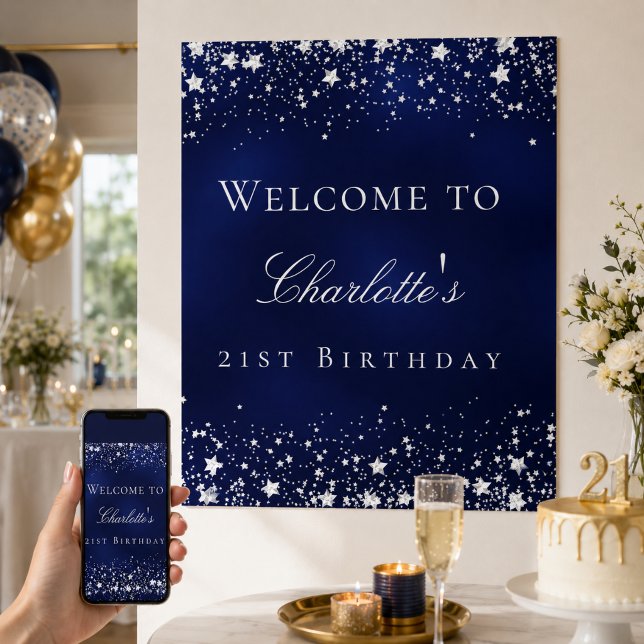 Poster Birthday blue silver stars welcome party (Criador carregado)