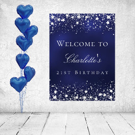 Poster Birthday blue silver stars welcome party