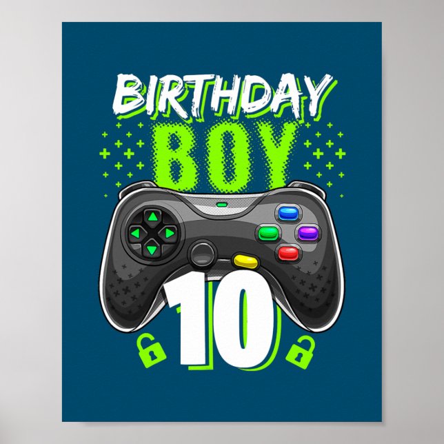 Poster Birthday Boy 10 Video Game Controller Gamer 10th (Frente)