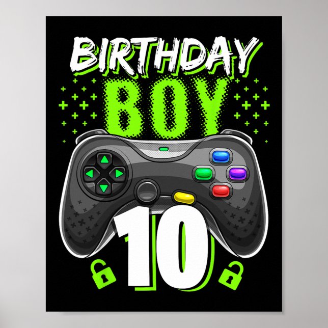 Poster Birthday Boy 10 Video Game Controller Gamer 10th B (Frente)