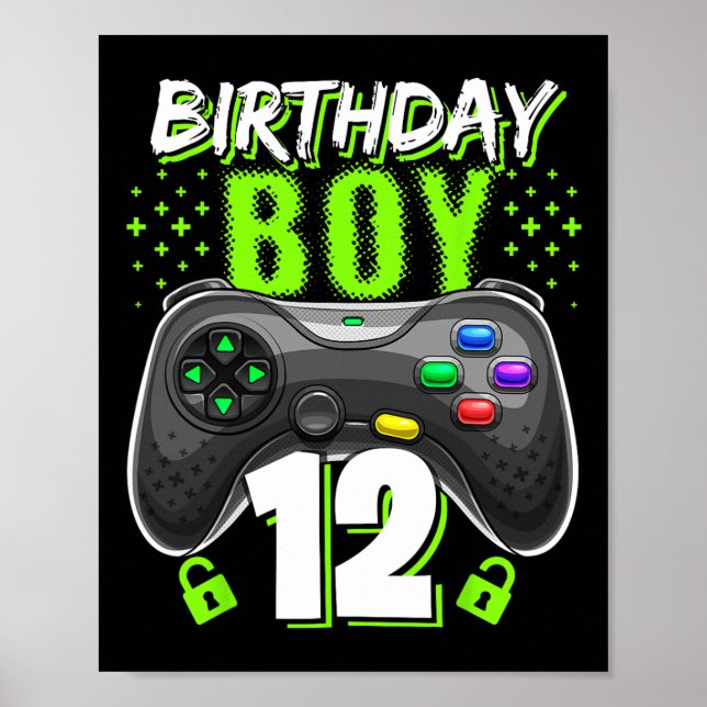 Poster Birthday Boy 12 Video Game Controller Gamer 12 B (Frente)