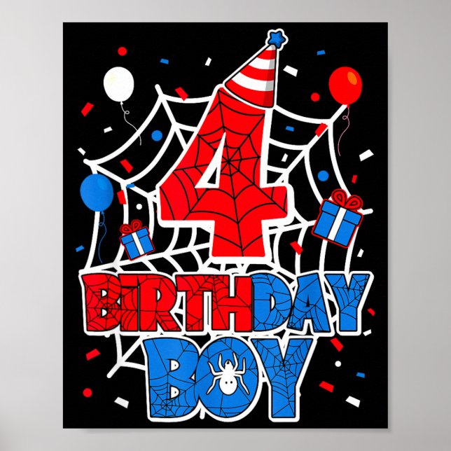Poster Birthday Boy 4 Year Old Sders 4th Birthday Kids  (Frente)