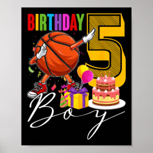 Poster Birthday Boy 5 Anos Dabbing Bysketbyll Byll 5