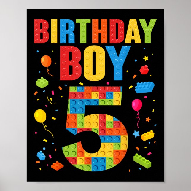 Poster Birthday Boy 5 Year Old Building Blocks 5th Birthd (Frente)