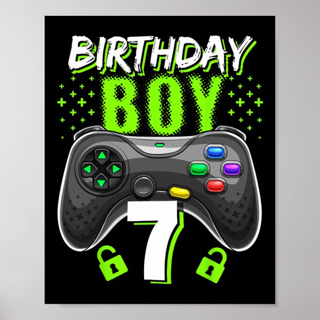 Poster Birthday Boy 7 Video Game Controller Gamer 7 Bir (Frente)