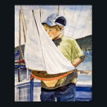 Poster Birthday Boy com veleiro<br><div class="desc">Pintura de um jovem segurando um veleiro de brinquedo.</div>
