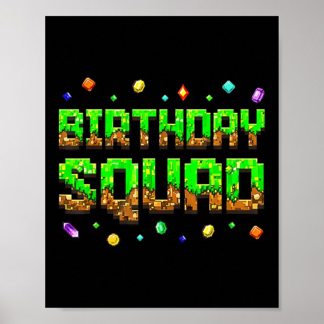 Poster Birthday Boy Kid Birthday Squad Gamer Pixel Family (Frente)